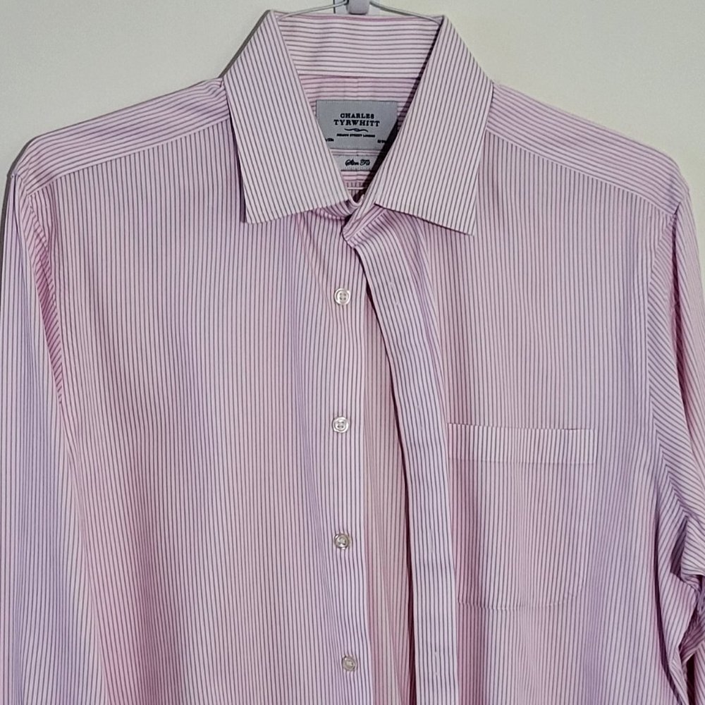 Charles Tyrwhitt pink with white pinstripes dress shirt